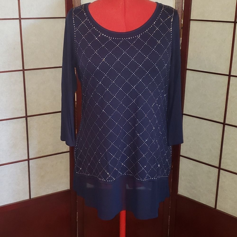 Belldini Navy Blue Silver Dazzle Top